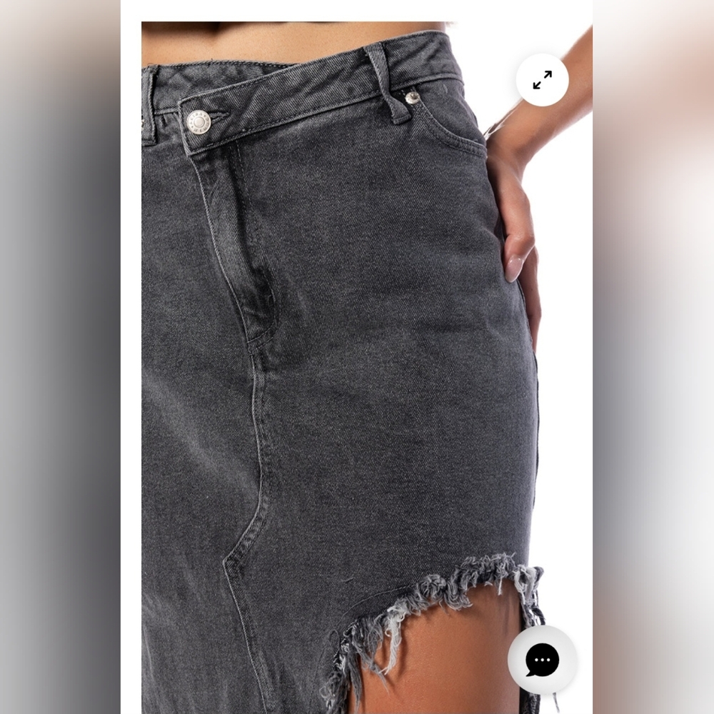 AKIRA Just Wanna Dance Black Distressed Denim Hi-Lo Skirt - Picture 8 of 8